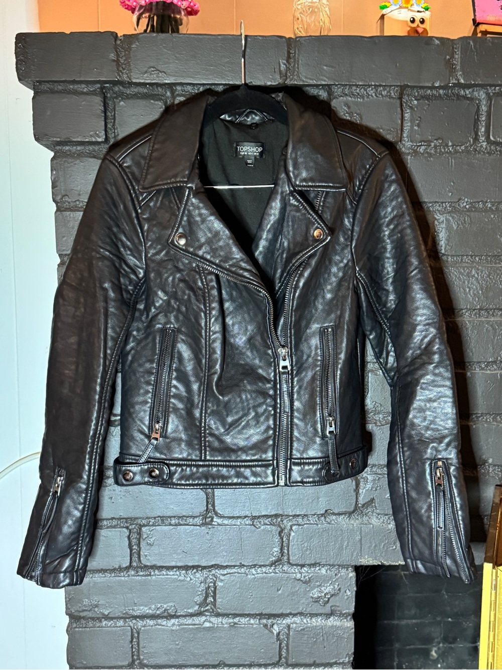Topshop Black Faux-Leather Moto Jacket with Asymmetrical Zip - Picture 2 of 4